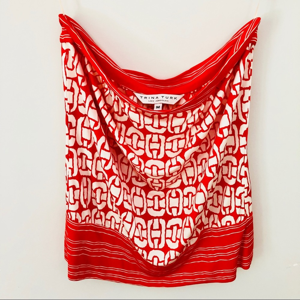 Trina Turk Strapless Orange Patterned Top